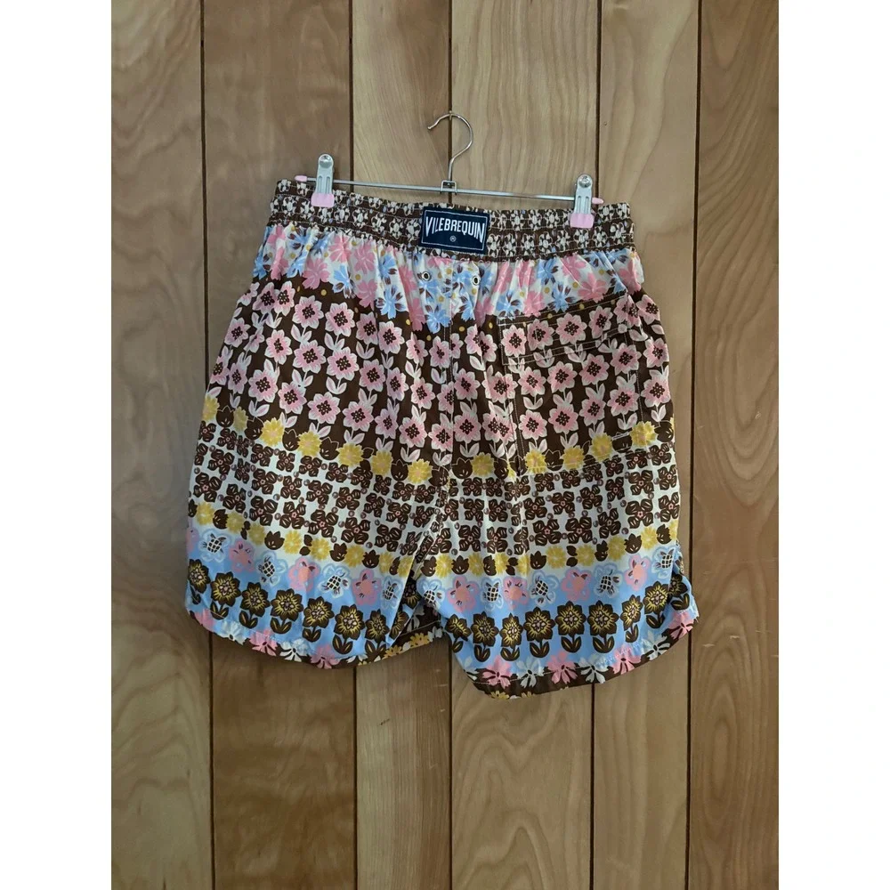 Vilebrequin Moorea‎ Floral Swim Trunks XL Brown Pink Blue Mens Shorts